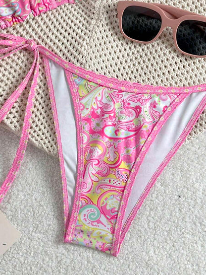 Swim Vcay Women's Summer Vacation Beach Paisley Print Halter Neck Bikini Set