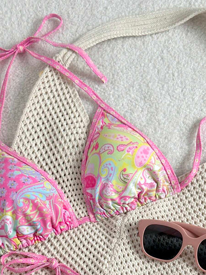 Swim Vcay Women's Summer Vacation Beach Paisley Print Halter Neck Bikini Set
