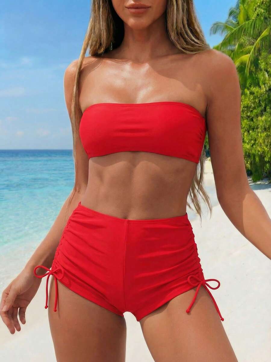 Swim Vcay Summer Beach Drawstring Side Bikini Bottom
