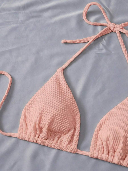 Swim Vcay Summer Beach Plain Halter Triangle Bikini Set With Beach Skirt