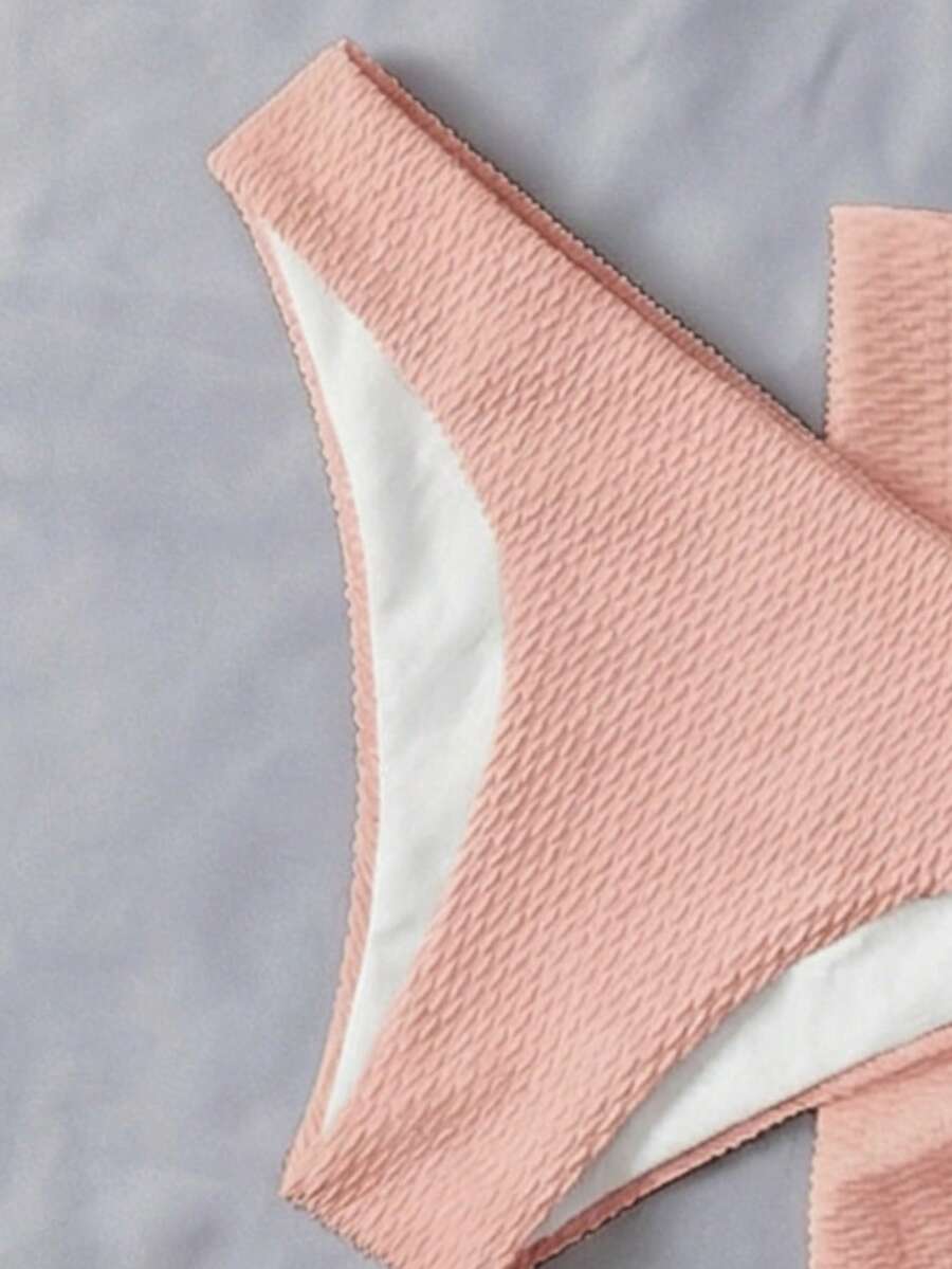 Swim Vcay Summer Beach Plain Halter Triangle Bikini Set With Beach Skirt