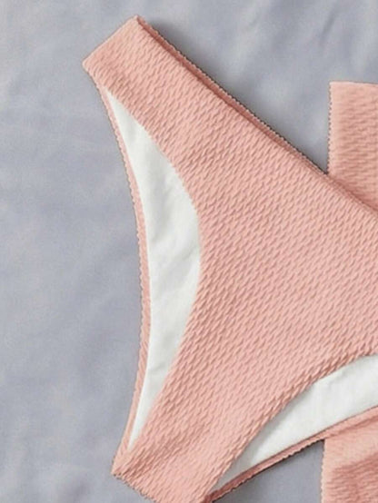 Swim Vcay Summer Beach Plain Halter Triangle Bikini Set With Beach Skirt