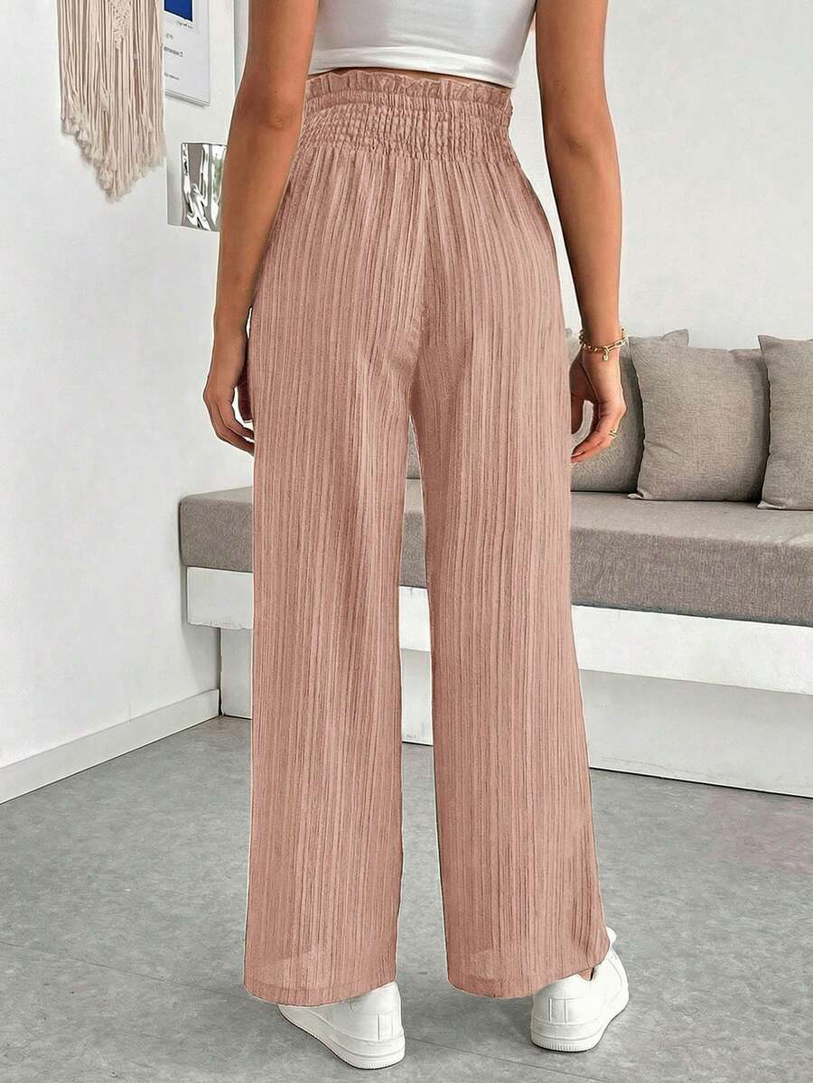 Maternity Wide Leg Pants - Shirred Waist, Loose Fit, Ultra High Waist, Apricot