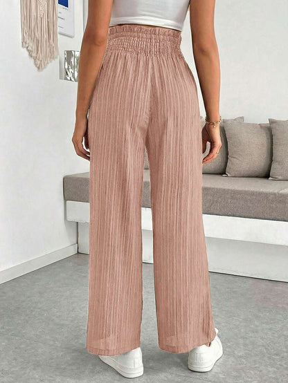 Maternity Wide Leg Pants - Shirred Waist, Loose Fit, Ultra High Waist, Apricot
