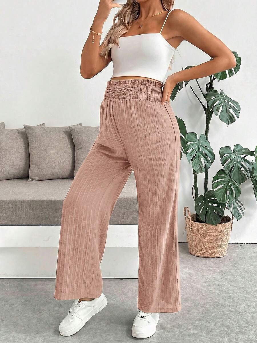 Maternity Paper Bag Waist Pants - Shirred, Wide Leg, Loose Fit, Navy Blue