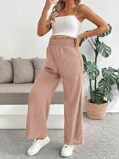 Maternity Paper Bag Waist Pants - Shirred, Wide Leg, Loose Fit, Navy Blue