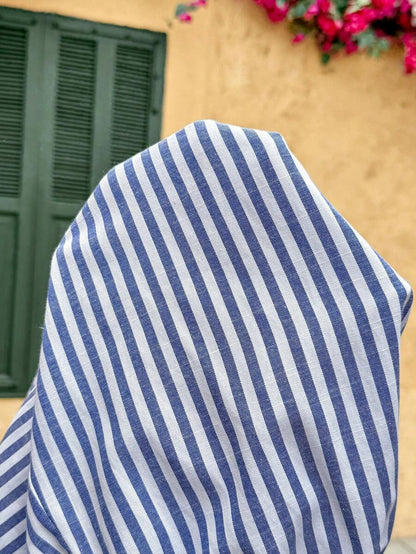 2-Piece Maternity Vacation Set - Blue Striped Tie Front Camisole and Adjustable Waist Mini Shorts - Slim Fit Cotton Blend