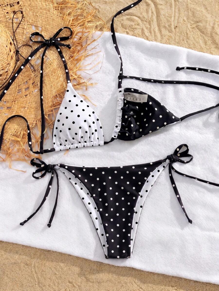 Womens Fashionable Sweet Shoulder Tie Side Bow Bikini Swimwear Removable Padded Two Piece Swimsuit Set