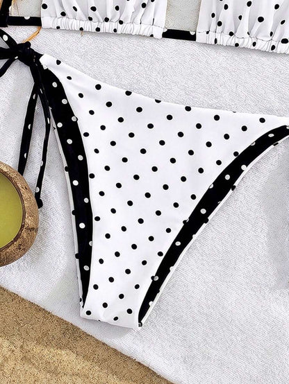 Womens Fashionable Sweet Shoulder Tie Side Bow Bikini Swimwear Removable Padded Two Piece Swimsuit Set