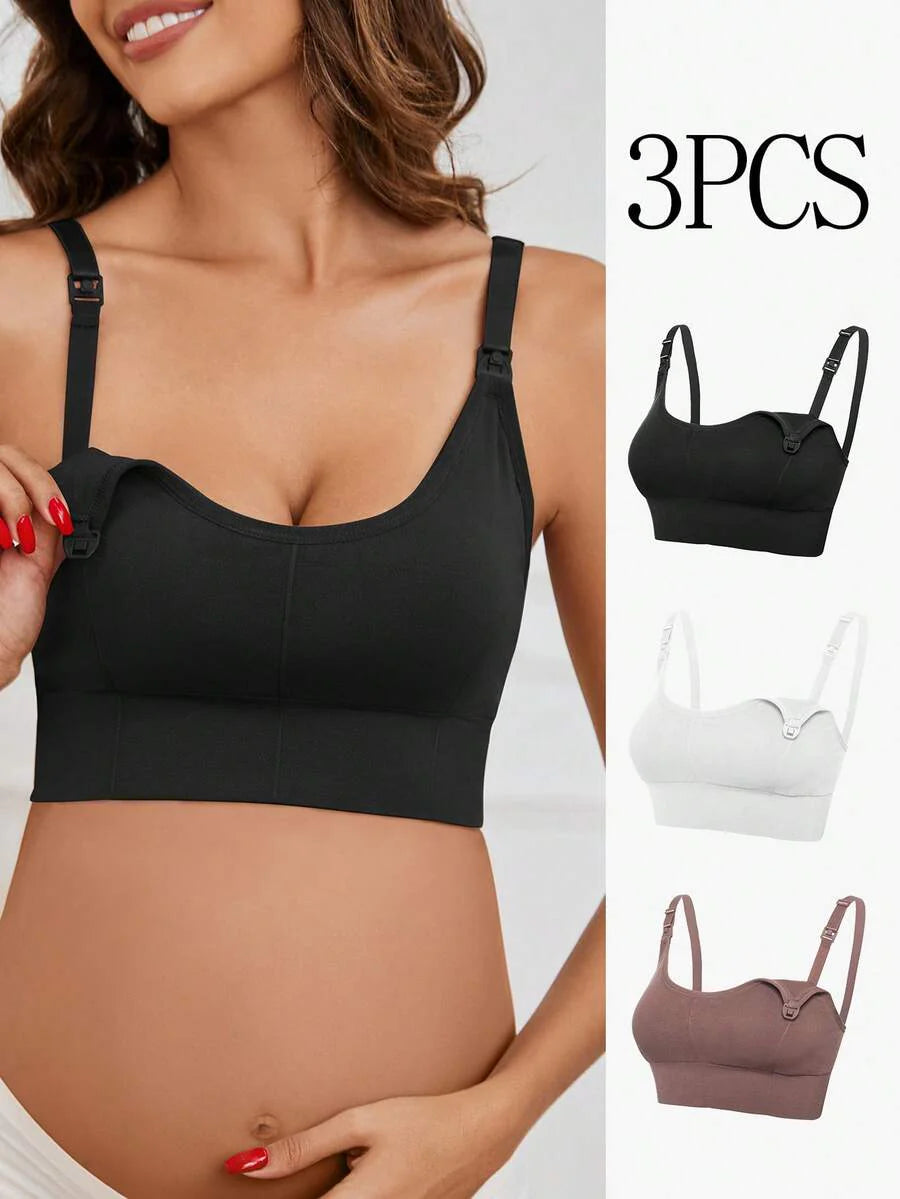 3-Pack Seamless Nursing Bra Set - High Rise Wireless Maternity Bras with Adjustable Straps and Medium Stretch