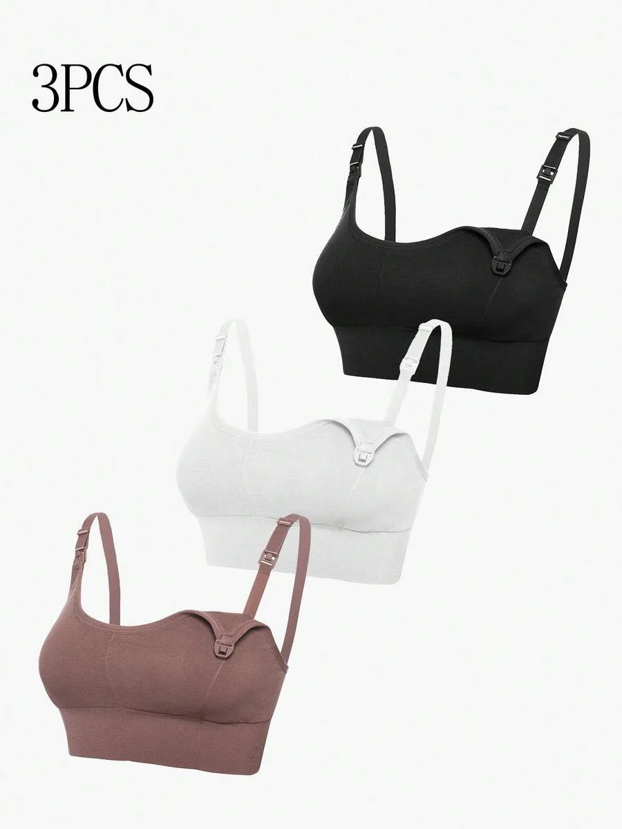 3-Pack Seamless Nursing Bra Set - High Rise Wireless Maternity Bras with Adjustable Straps and Medium Stretch