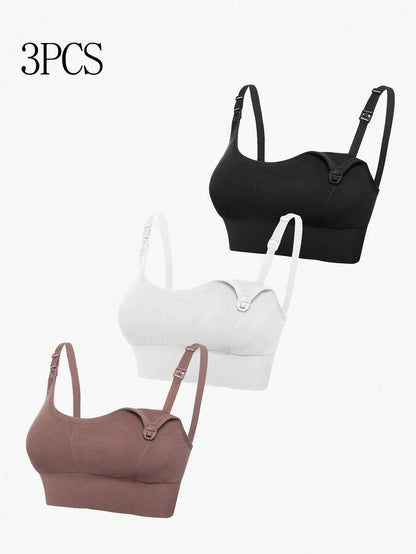 3-Pack Seamless Nursing Bra Set - High Rise Wireless Maternity Bras with Adjustable Straps and Medium Stretch