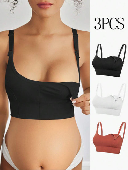 3-Pack Seamless Nursing Bra Set - High Rise Wireless Maternity Bras with Adjustable Straps and Medium Stretch