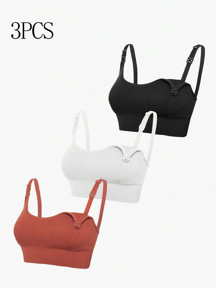 3-Pack Seamless Nursing Bra Set - High Rise Wireless Maternity Bras with Adjustable Straps and Medium Stretch