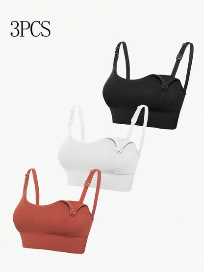 3-Pack Seamless Nursing Bra Set - High Rise Wireless Maternity Bras with Adjustable Straps and Medium Stretch