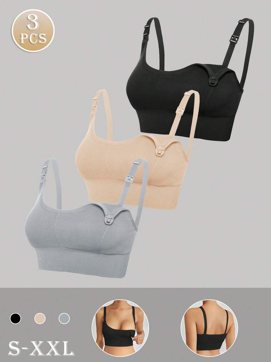 3-Pack Seamless Nursing Bra Set - High Rise Wireless Maternity Bras with Adjustable Straps and Medium Stretch