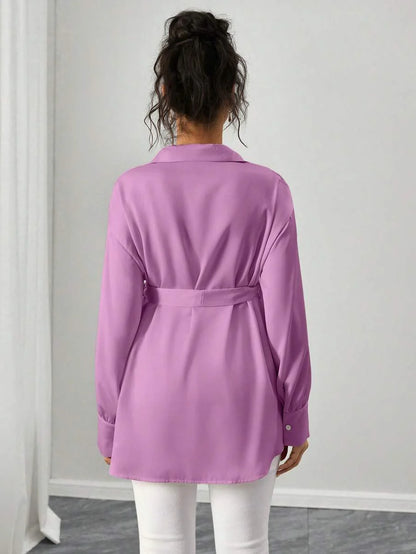 Maternity Casual Shirt - Shirt Collar, Single Breasted, Drop Shoulder, Oversized, Black
