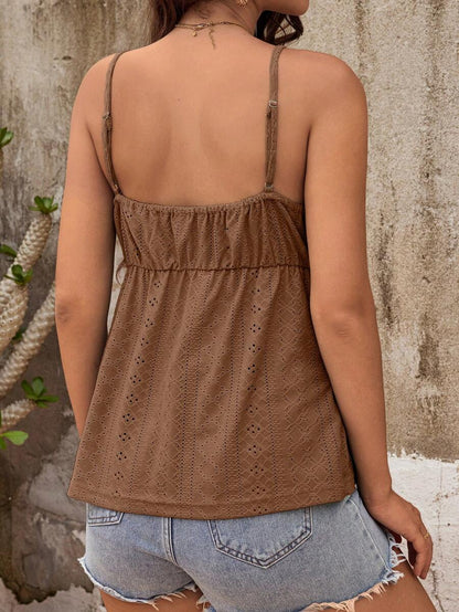 White Contrast Lace Embroidery Maternity Camisole - Boho Spaghetti Strap Knit Maternity Tank Top for Home and Vacation