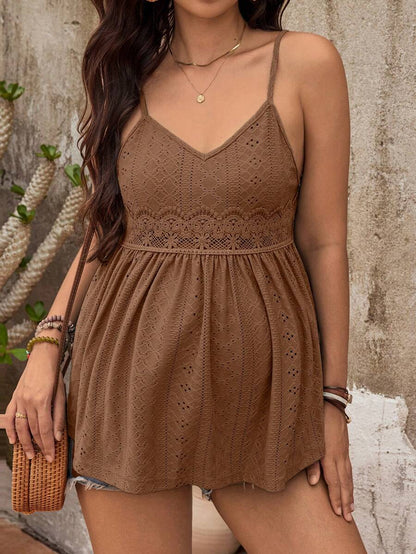 Maternity Casual Solid Color Camisole Brown Top Lace Zanea Dress For Woman Yisikado Dress