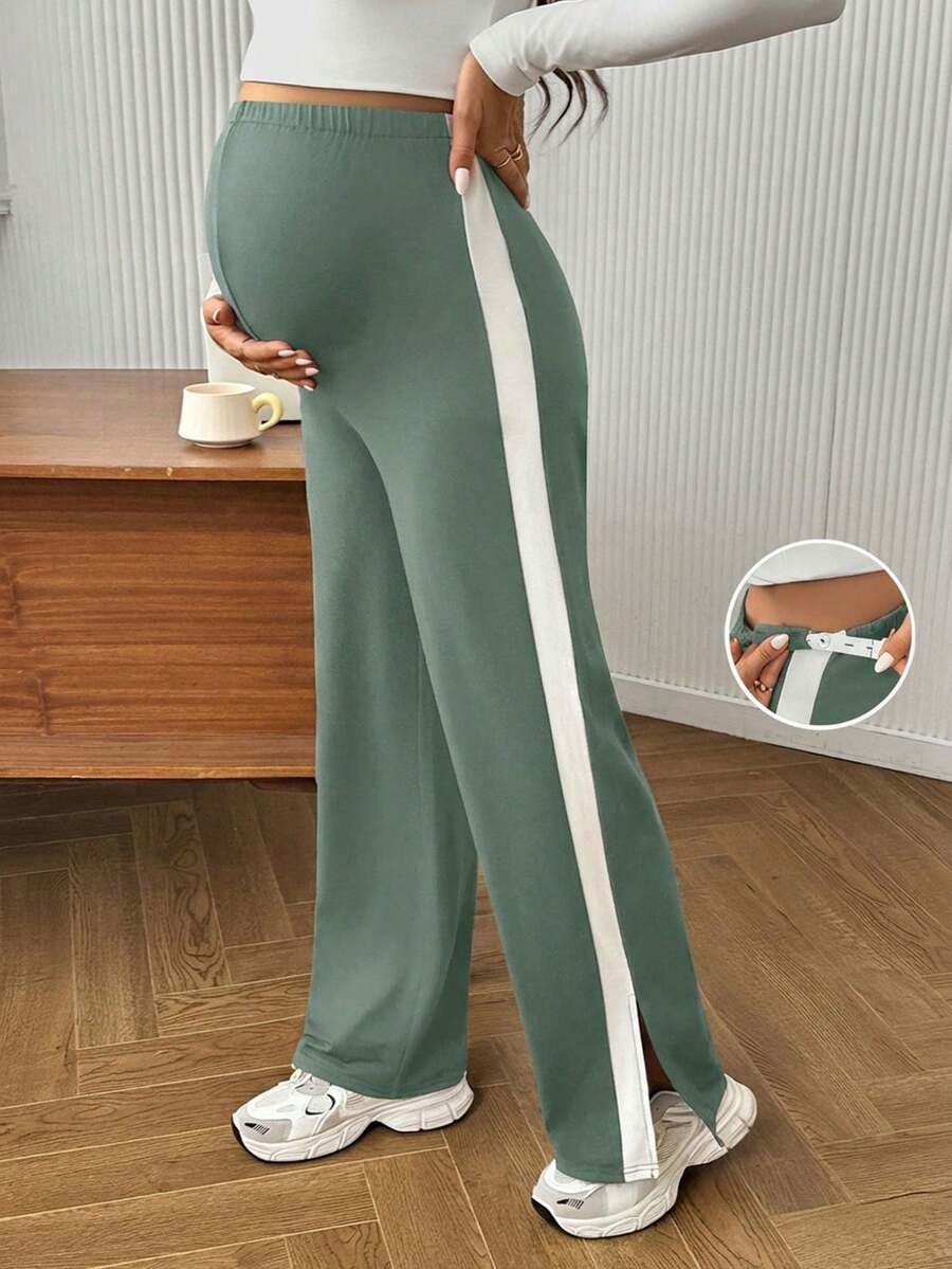 Maternity Colorblock Ultra High Waist Elastic Leggings - Comfortable Casual Pregnancy Pants