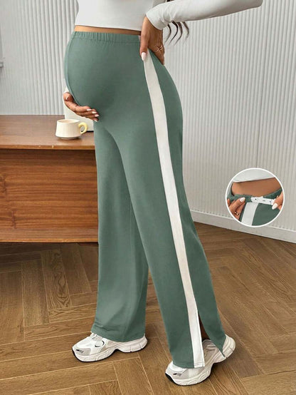 Maternity Colorblock Ultra High Waist Elastic Leggings - Comfortable Casual Pregnancy Pants
