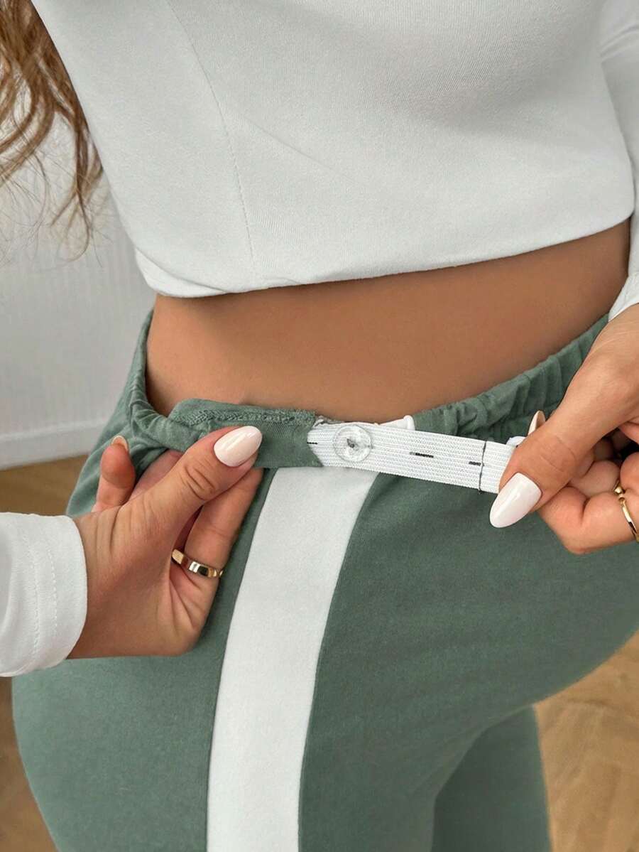 Maternity Colorblock Ultra High Waist Elastic Leggings - Comfortable Casual Pregnancy Pants