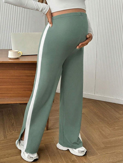Maternity Colorblock Ultra High Waist Elastic Leggings - Comfortable Casual Pregnancy Pants