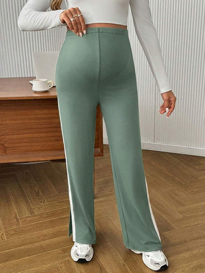 Maternity Colorblock Ultra High Waist Elastic Leggings - Comfortable Casual Pregnancy Pants