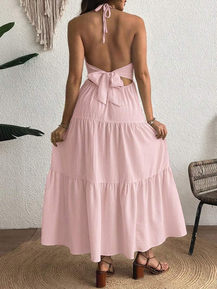 Cherish Maternity Solid Color Backless Maxi Maternity Dress Elegant Sleeveless V Neck Slim Fit Flowy Summer Gown Black