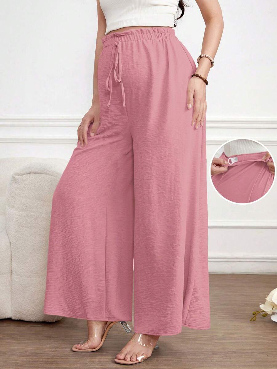 Maternity Wide Leg Pants Loose Fit Redwood Drawstring Elastic Waist Casual Long Trousers for Home and Summer Comfort