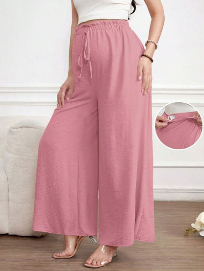 Maternity Wide Leg Pants Loose Fit Redwood Drawstring Elastic Waist Casual Long Trousers for Home and Summer Comfort