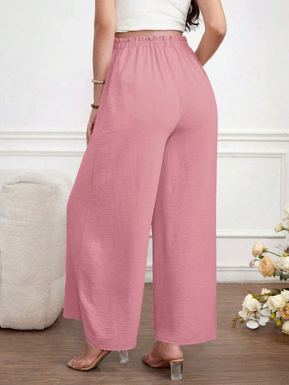 Maternity Wide Leg Pants Loose Fit Redwood Drawstring Elastic Waist Casual Long Trousers for Home and Summer Comfort