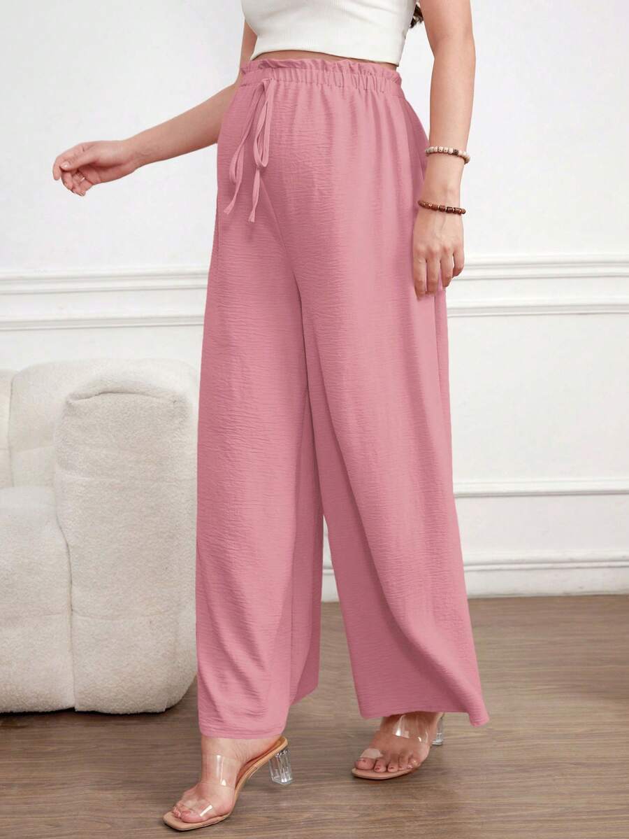 Maternity Wide Leg Pants Loose Fit Redwood Drawstring Elastic Waist Casual Long Trousers for Home and Summer Comfort