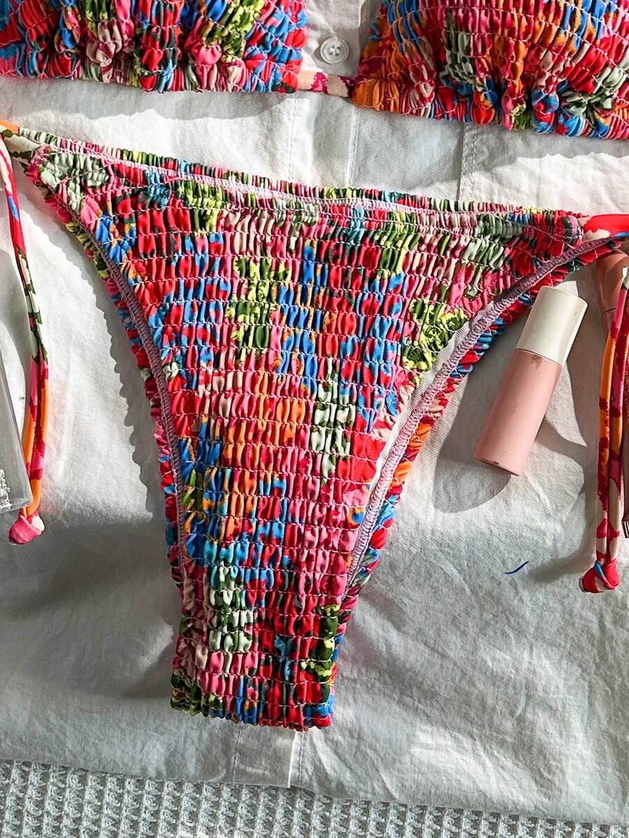 Women's 2-Piece Leopard Print Bikini Set - Ruffled Halter Strap, High Waist, Multicolor