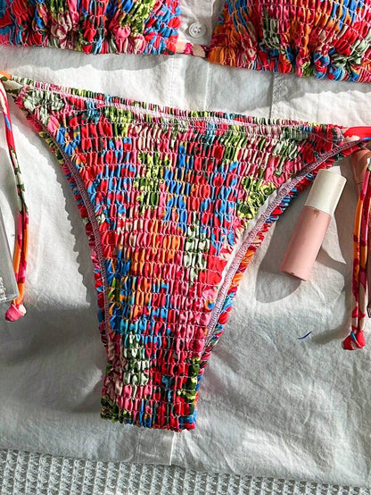 Women's 2-Piece Leopard Print Bikini Set - Ruffled Halter Strap, High Waist, Multicolor