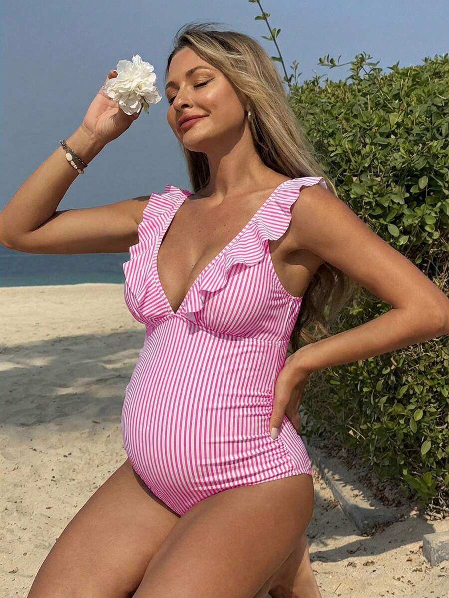 Maternity Pleated Shorts - Boho Style Jacquard High Waist Lightweight Casual Beach