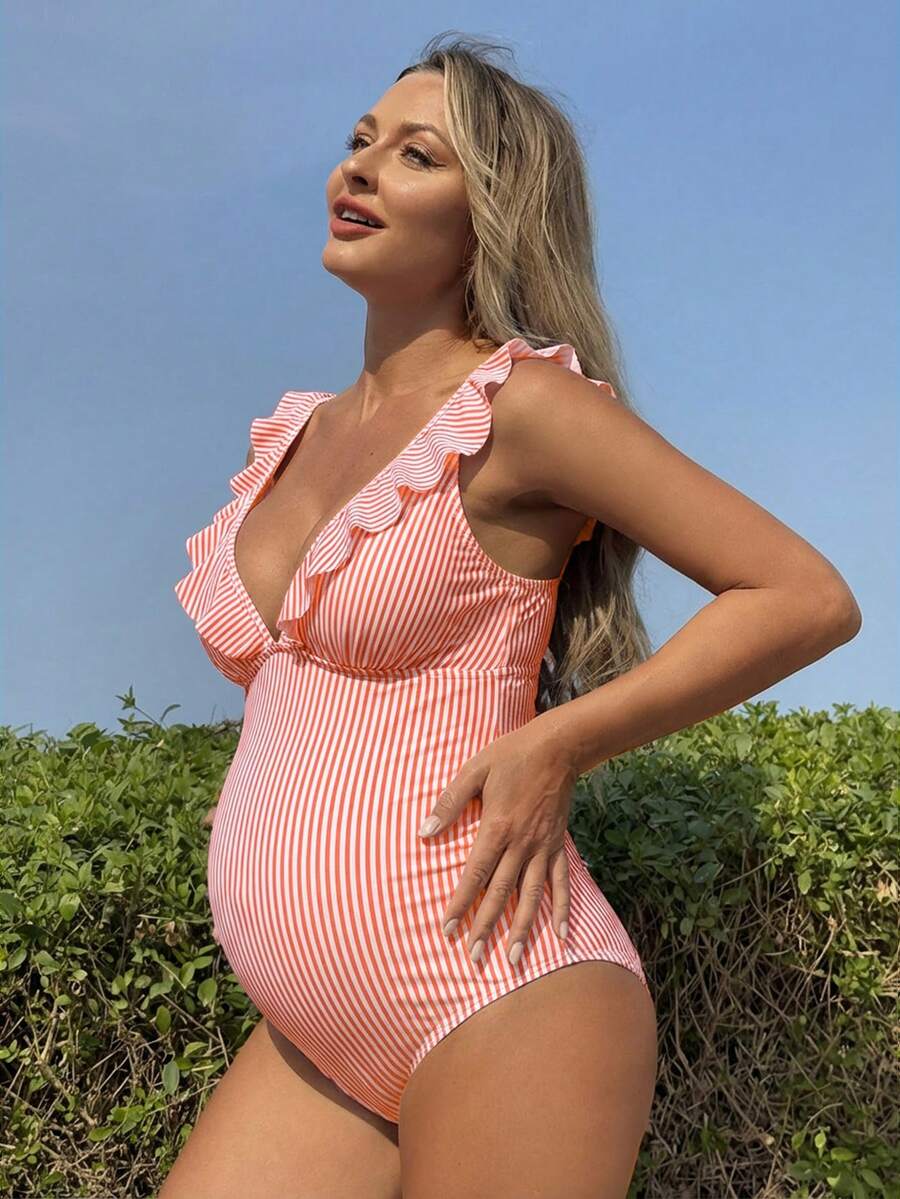 Maternity Pleated Shorts - Boho Style Jacquard High Waist Lightweight Casual Beach