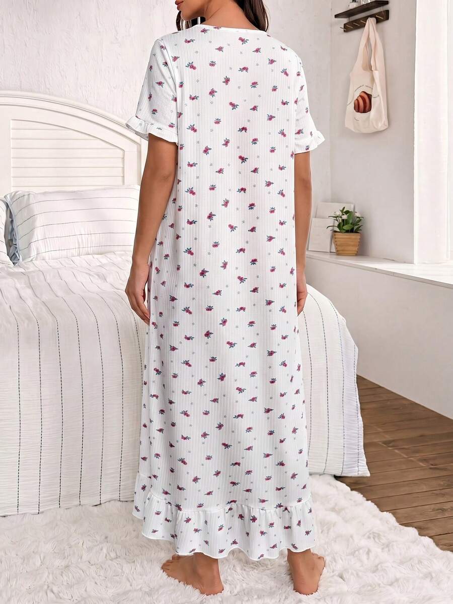 Maternity Jacquard Lace Trim Square Collar Bow Short Sleeve Nightgown Women Loose Fit Sleepwear