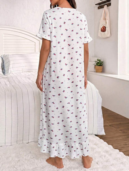 Maternity Jacquard Lace Trim Square Collar Bow Short Sleeve Nightgown Women Loose Fit Sleepwear