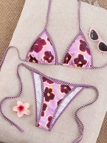 Swim Vcay Women's Summer Vacation Beach Paisley Print Halter Neck Bikini Set
