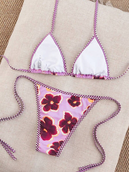 Swim Vcay Women's Summer Vacation Beach Paisley Print Halter Neck Bikini Set