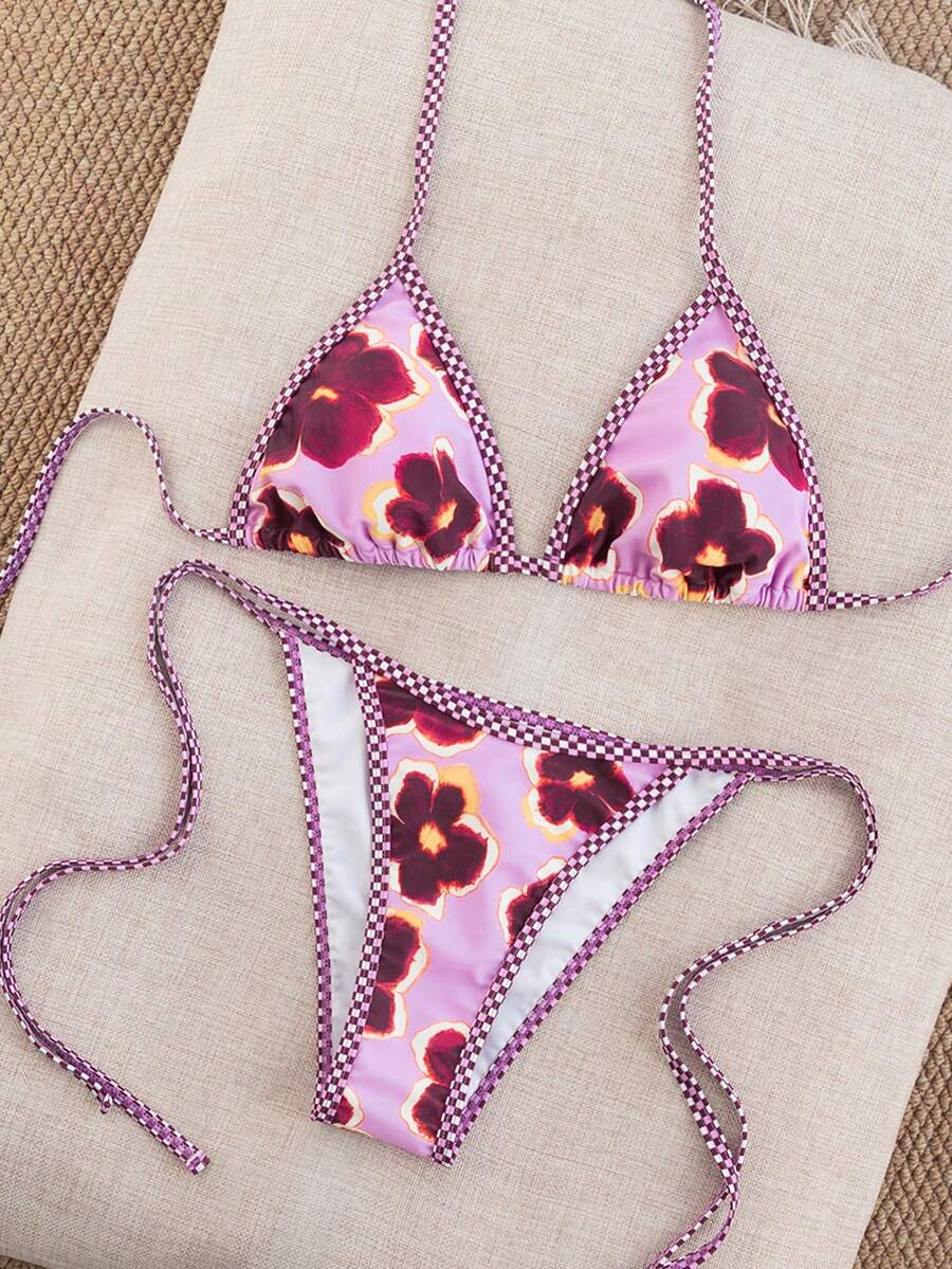 Swim Vcay Women's Summer Vacation Beach Paisley Print Halter Neck Bikini Set