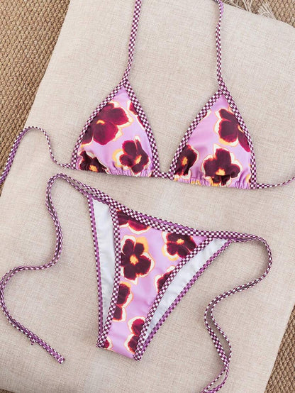 Swim Vcay Women's Summer Vacation Beach Paisley Print Halter Neck Bikini Set