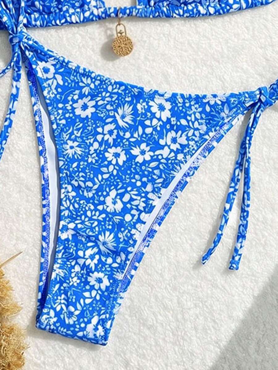 Swim Vcay Women's Summer Beach Floral Print Halter Tie Sexy Bikini Set, Random Print