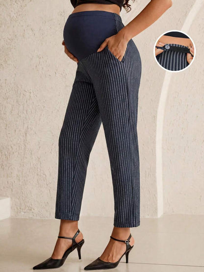 Maternity Tailored Office Pants - Adjustable Waist, Belly Support, Cropped, Khaki