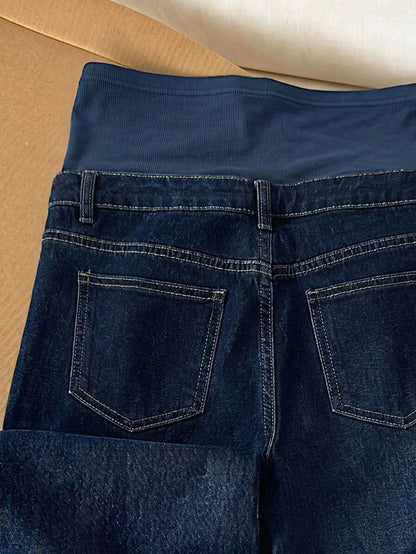 Maternity High Waist Washed Wide Leg Denim Jeans – Blue Patchwork Loose Fit Y2K Streetwear Pants for Daily Commute & Casual Chic