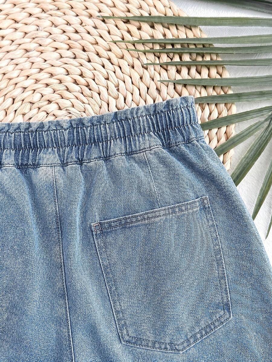 Light Wash Denim Maternity Mini Shorts with Elastic Drawstring Waist – Loose Fit Casual Summer Cotton Shorts for Beach, Y2K Style & Daily Wear