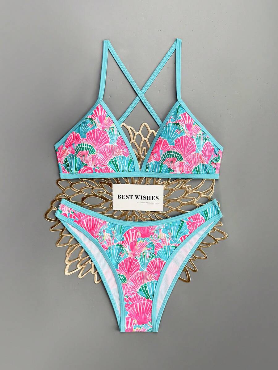 Swim Vcay Summer Beach Women Vacation Color-Block Halter Strap Bikini Set With Separated Bikini Set
