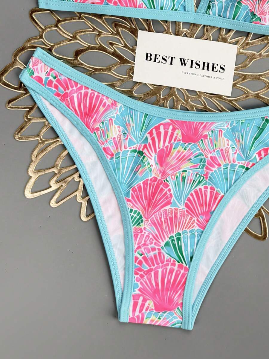 Swim Vcay Summer Beach Women Vacation Color-Block Halter Strap Bikini Set With Separated Bikini Set