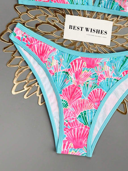 Women's Sporty Triangle Bikini Set - Contrasting Trim, Criss Cross, Spaghetti Strap, Navy Blue